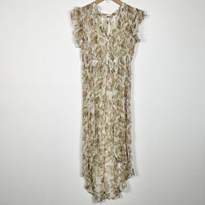 Free People Lady Of Avalon Sheer Ruffle Duster Top / Dress Sz S Ivory & Green